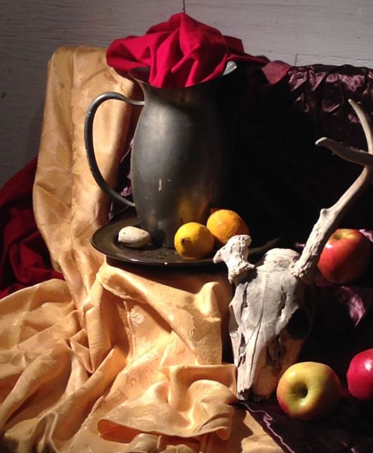 My chosen view of the still life for our Van Eyck style painting project