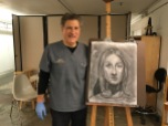 Student Peter Pagano with his final class Chiaroscuro drawing