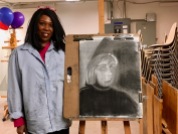 Student Stacey Slaughter with her Low Key Composition drawing
